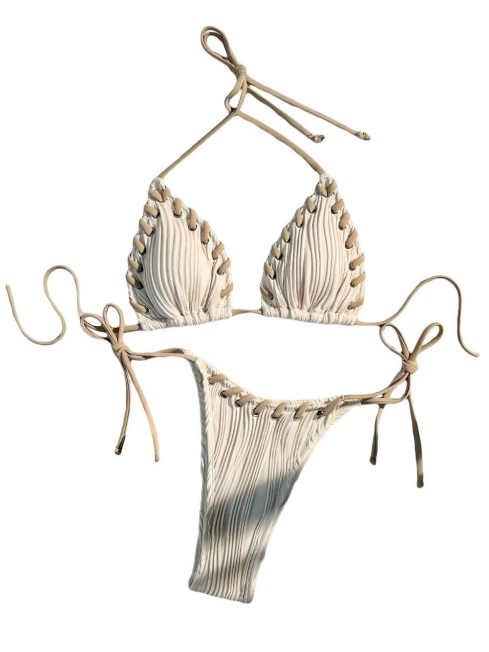 Women's High Waisted Bathing Suit Shell Decor Tie Back Swimsuit